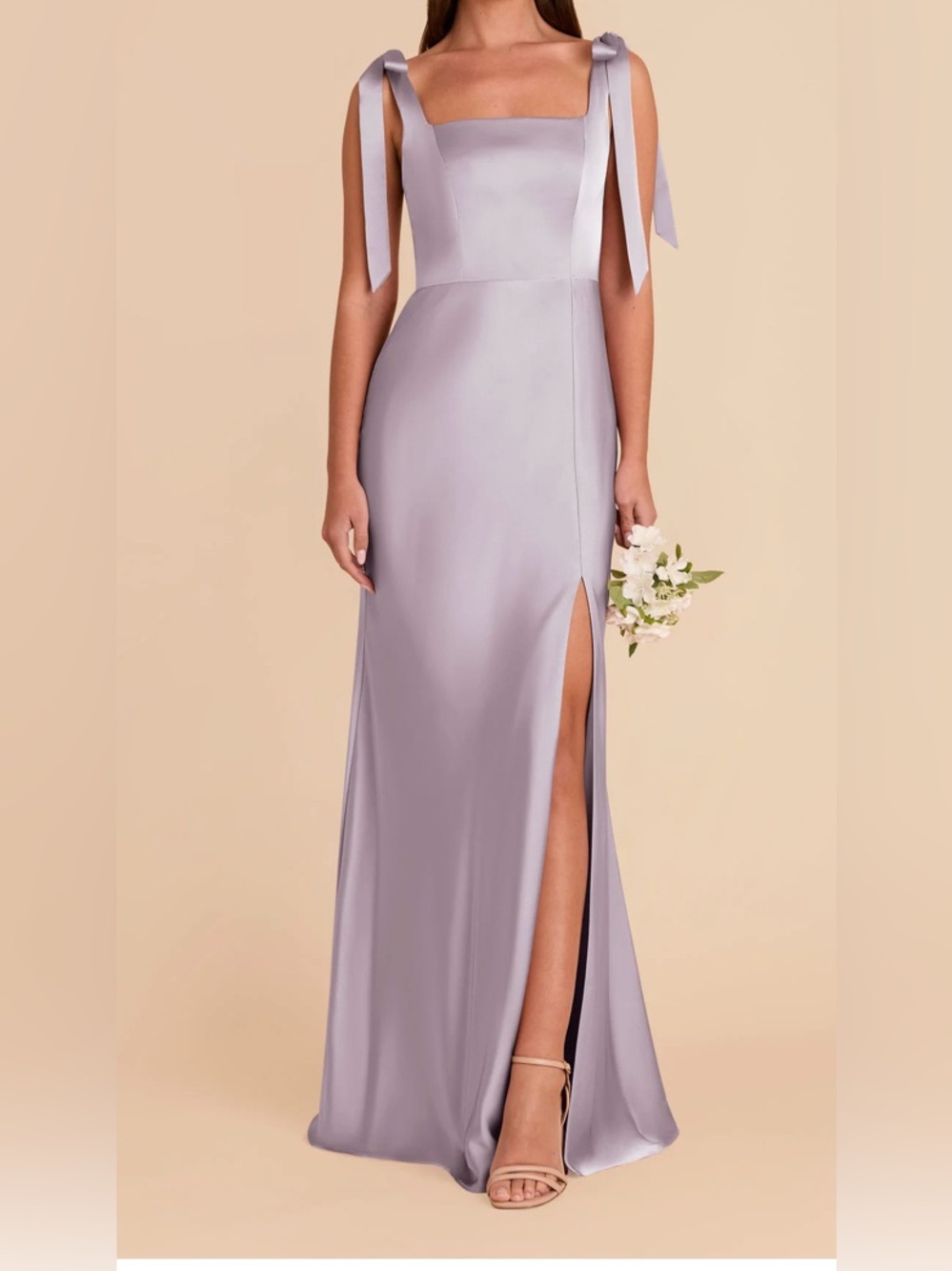 Elegant Dusty Lilac Matte Satin Evening Dress with Side Slit